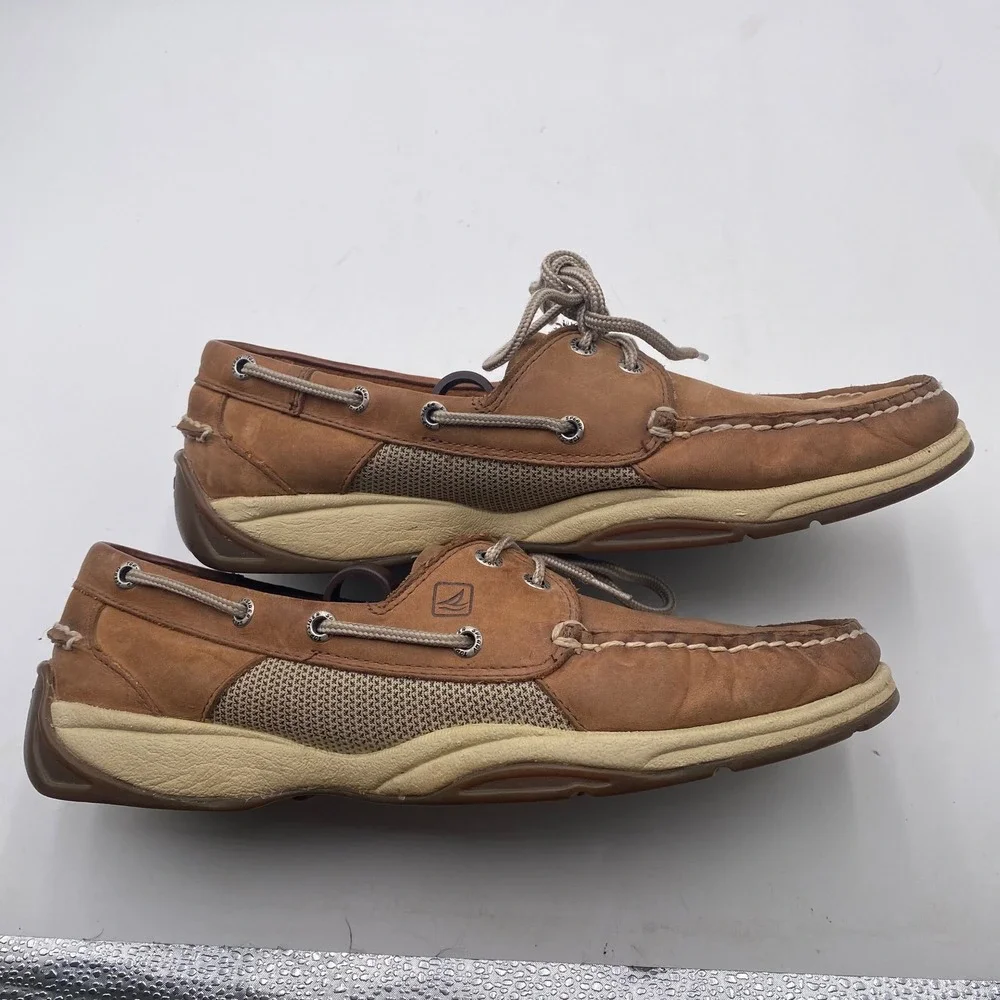 Sperry Top-Sider Billfish Boat Shoes Mens 10M Tan Leather Mesh Nautical Classic